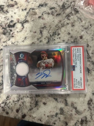 Mike Trout Relic Auto 2023 Bowman Chrome Relic Auto /100 On Card! PSA 9 Auto 10