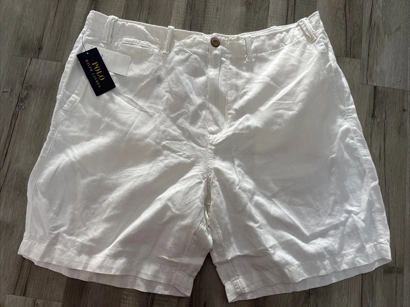 New Polo Ralph Lauren 21.5 cm Classic Fit Linen-Cotton White Shorts.W36