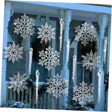 18 Pcs Large Christmas Tree Decoration Crystal snowflake and icicle- clear