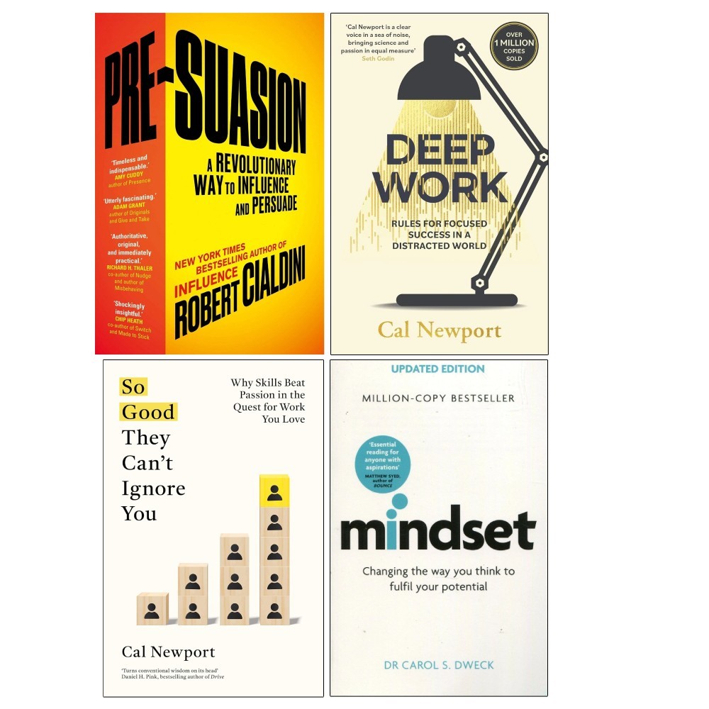 Presuasion, Deep Work, Mindset, So Good They Can't Ignore You 4 Books Set NEW