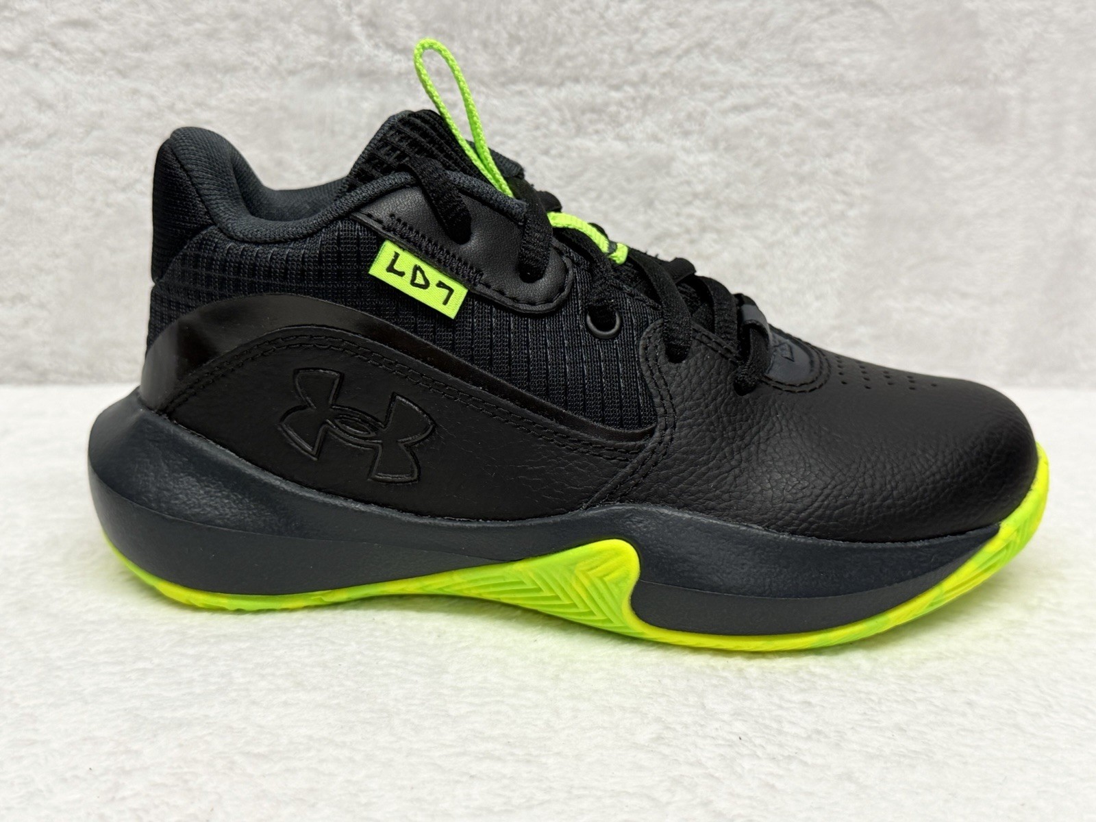 Under Armour Lockdown 7 Kids 12K Black Green Basketball Shoes