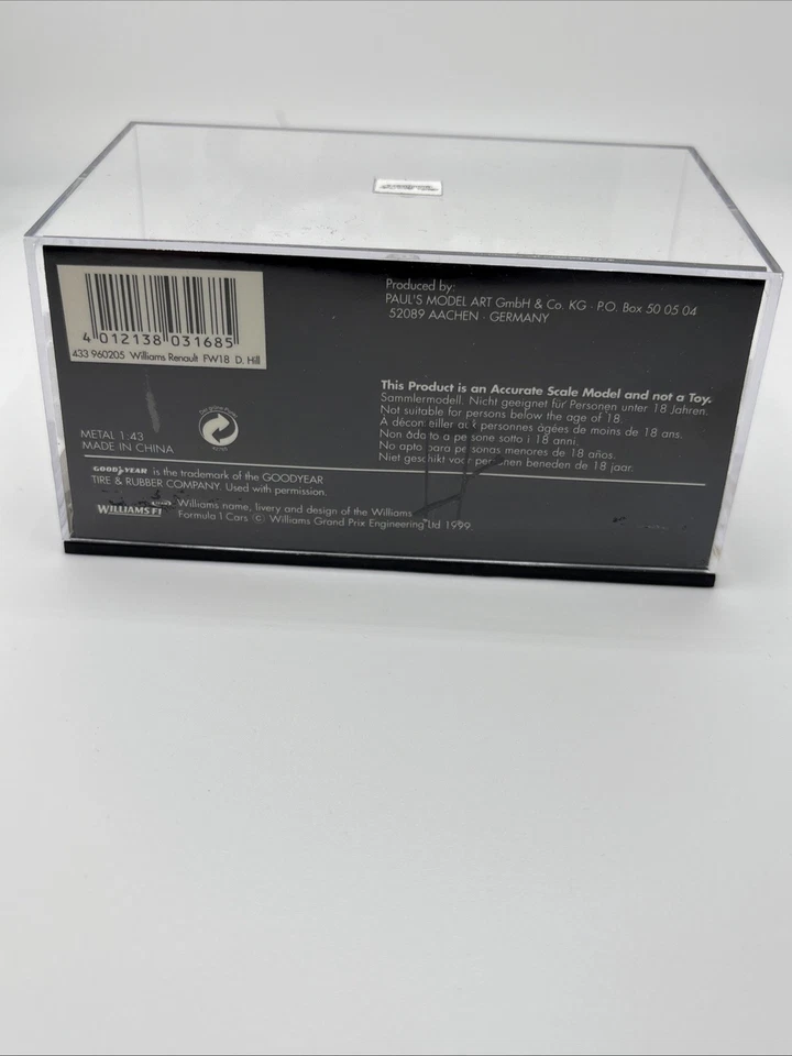 Minichamps 430960205 Williams FW18 1996 German GP 1st DAMON HILL LTD EDITION - Image 4 of 4