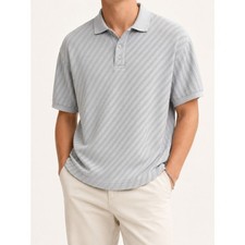 Pierre Cardin Vintage 90s Men's L Gray Striped Textured Knit Golf Polo Shirt