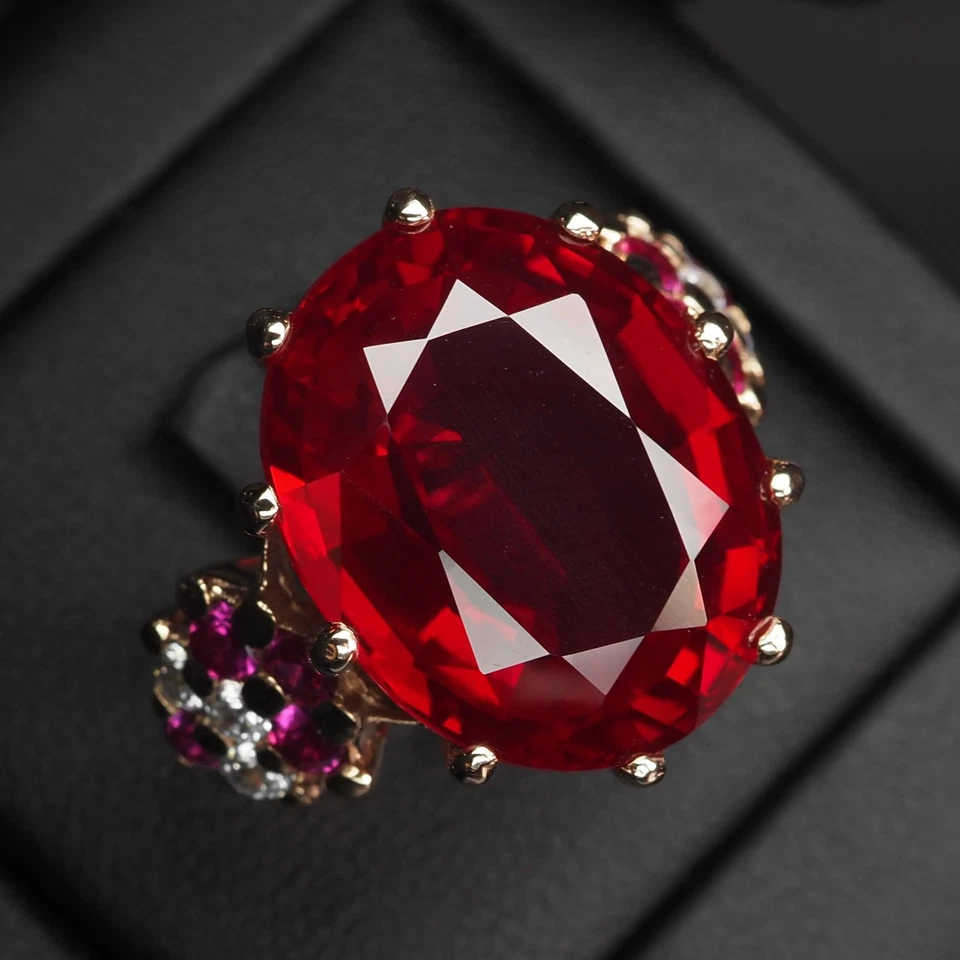 Gorgeous Blood Red Tourmaline Oval 27.10Ct 925 Sterling Silver Rose Gold Rings - Image 2 of 4