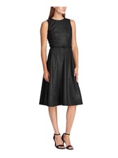 Ralph Lauren Women's Sleeveless Jewel Neck Below The Knee Evening Fit Flare Dres