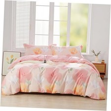 Pink Floral Duvet Cover Set 3pcs King Size Botanical King 104"x90" Clytie