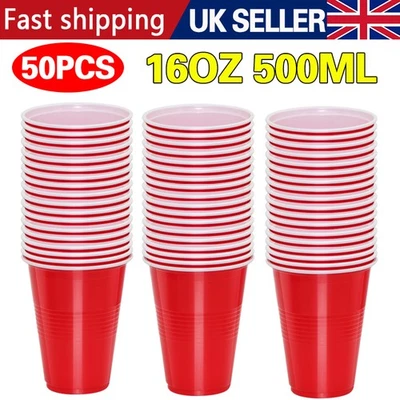 50X Plastic Party Cups 16oz Disposable Beer Pong Glasses Vending Cups Reusable