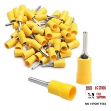50-Pack 0.11" Pin Terminals, Insulated Yellow Crimp Connectors for 12-10 AWG