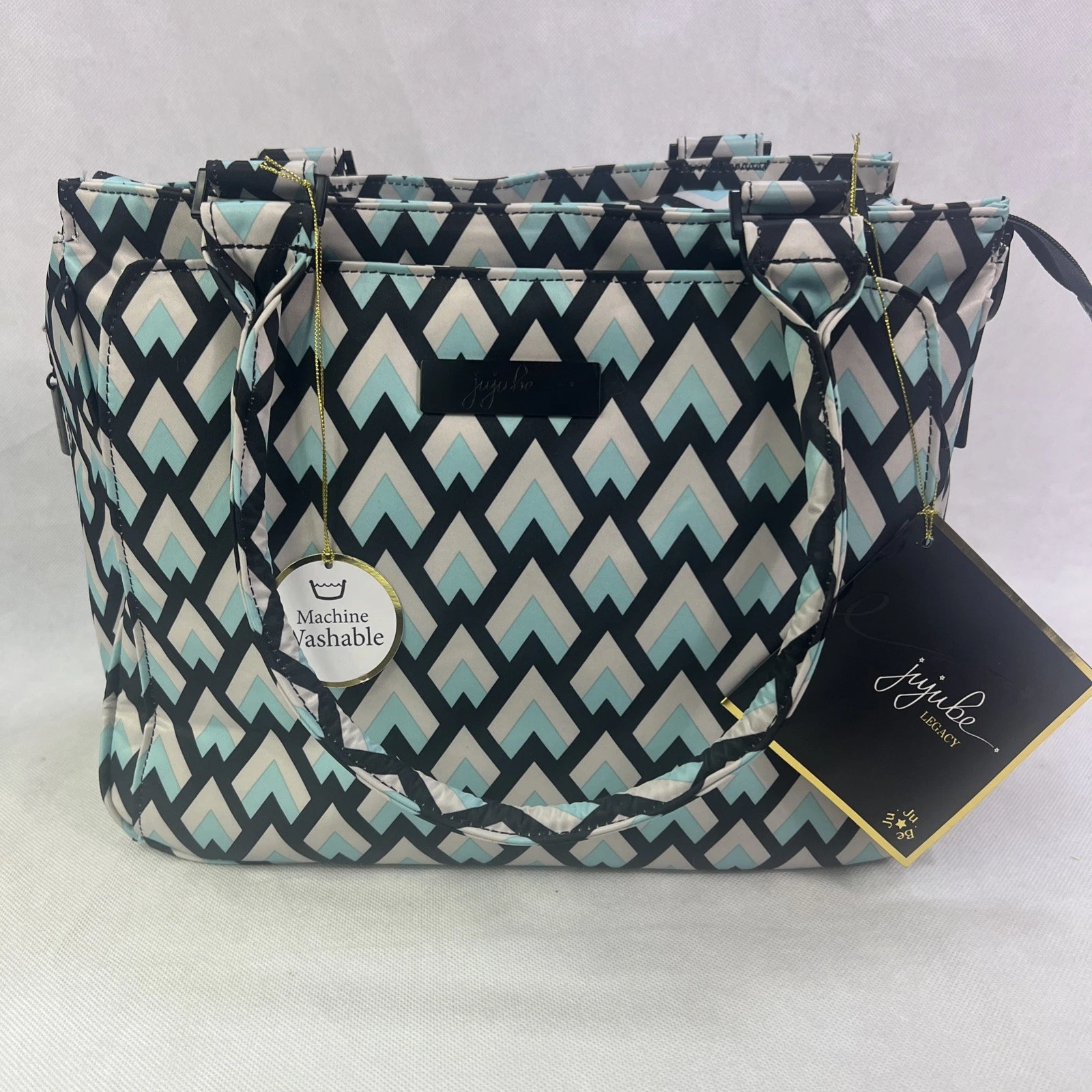 Jujube Legacy Diaper Bag Blue Teal Grey Chevron W/ Changing Pad NEW