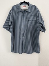 Wrangler Mens Button Up Shirt 2XL Blue Striped Short Sleeve Vintage Style Cowboy
