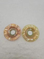 2 Vintage Crimped Amber Glass Green Centers Bobeches 