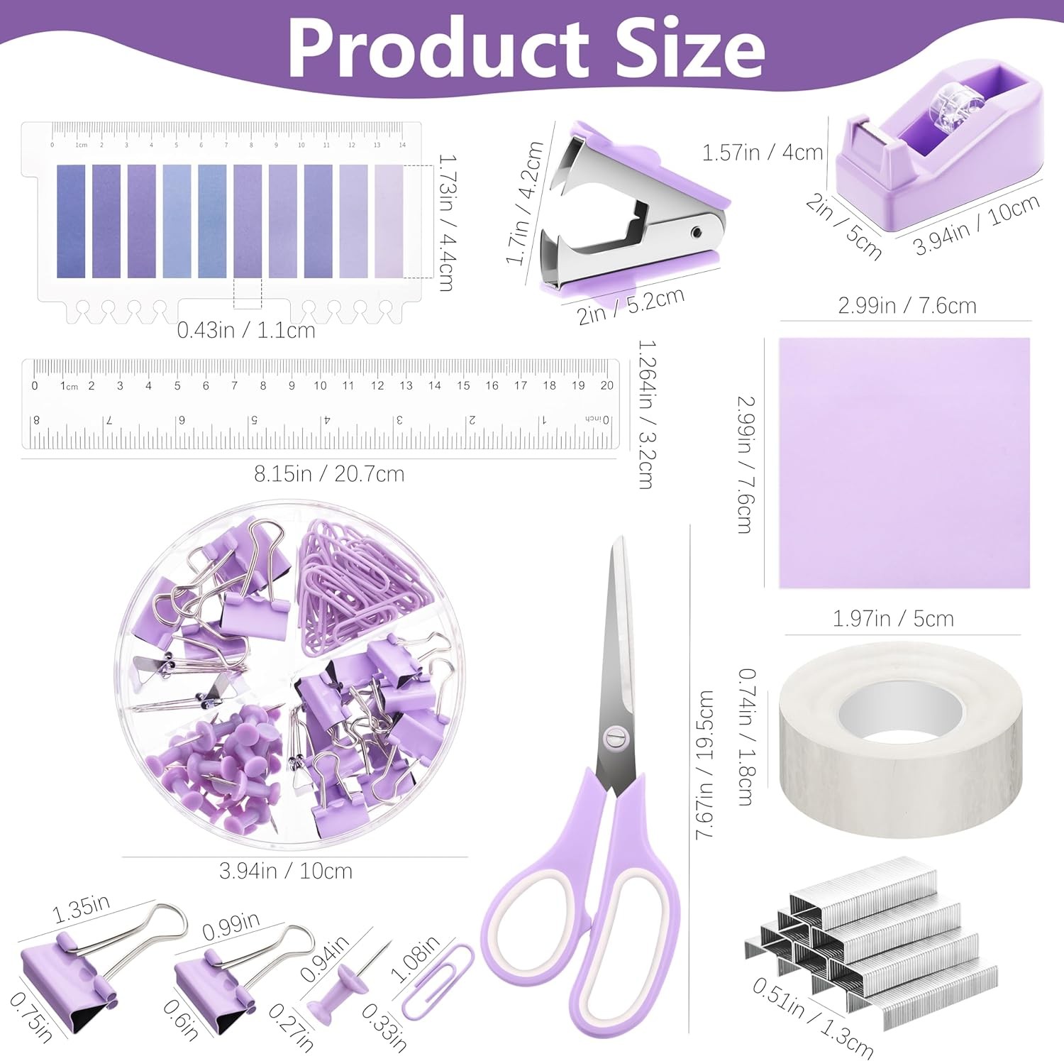 15 Pcs Purple Office Supplies Set Mesh Desk Organizer Accessories Kit
