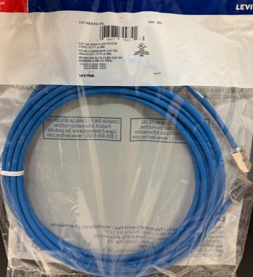 Leviton 15ft Cat6a High Flex patch cord. H6A10-15L. Box of 10. Blue. New