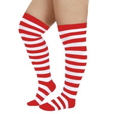 Plus Size Thigh High Socks for Women Thick Striped Cotton Extra Long Over the...
