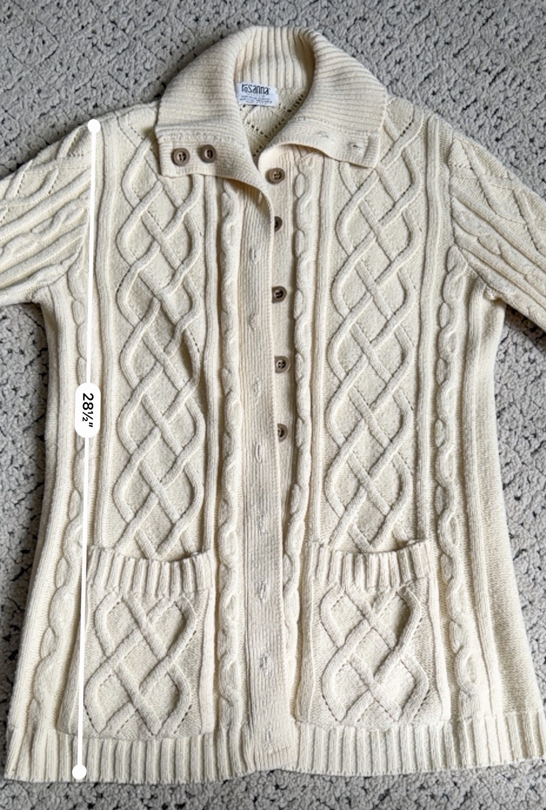 VTG Rosanna Wintuk Women's Cape Shawl Cable Knit Button Up Sweater Ivory OSFM