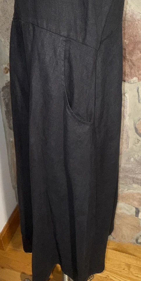 Vestido de lino FLAX negro dos bolsillos maxi talla mediana M Foto 3 de 4
