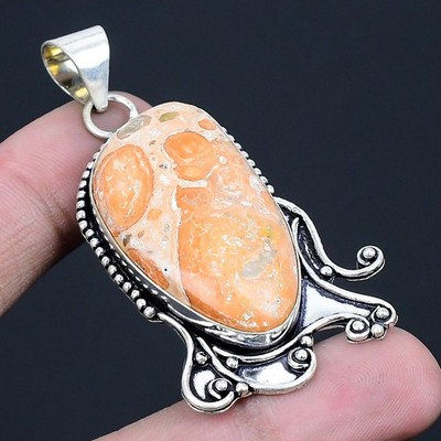 Asteroid Jasper Gemstone Handmade 925 Sterling Silver Jewelry Pendant 2.48''