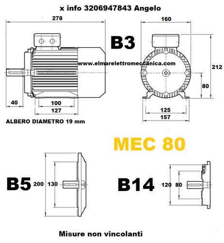 Motore Elettrico Monofase B3 CON PIEDINI giri 2800 1400 900 rpm poli 2 4 6 230 V - Photo 25/56