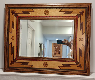 HUDSON RIVER INLAY MIRROR - ST. XAVIER'S CROSS MIRROR - WOOD MARQUETRY 25 X 31
