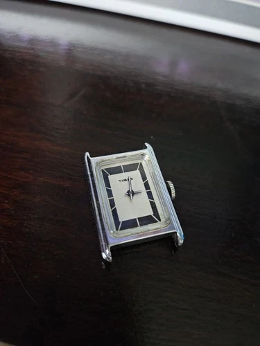 Vintage Rare Timex Tank Style Textured Dial 70s 80s Stainless For Parts Repair