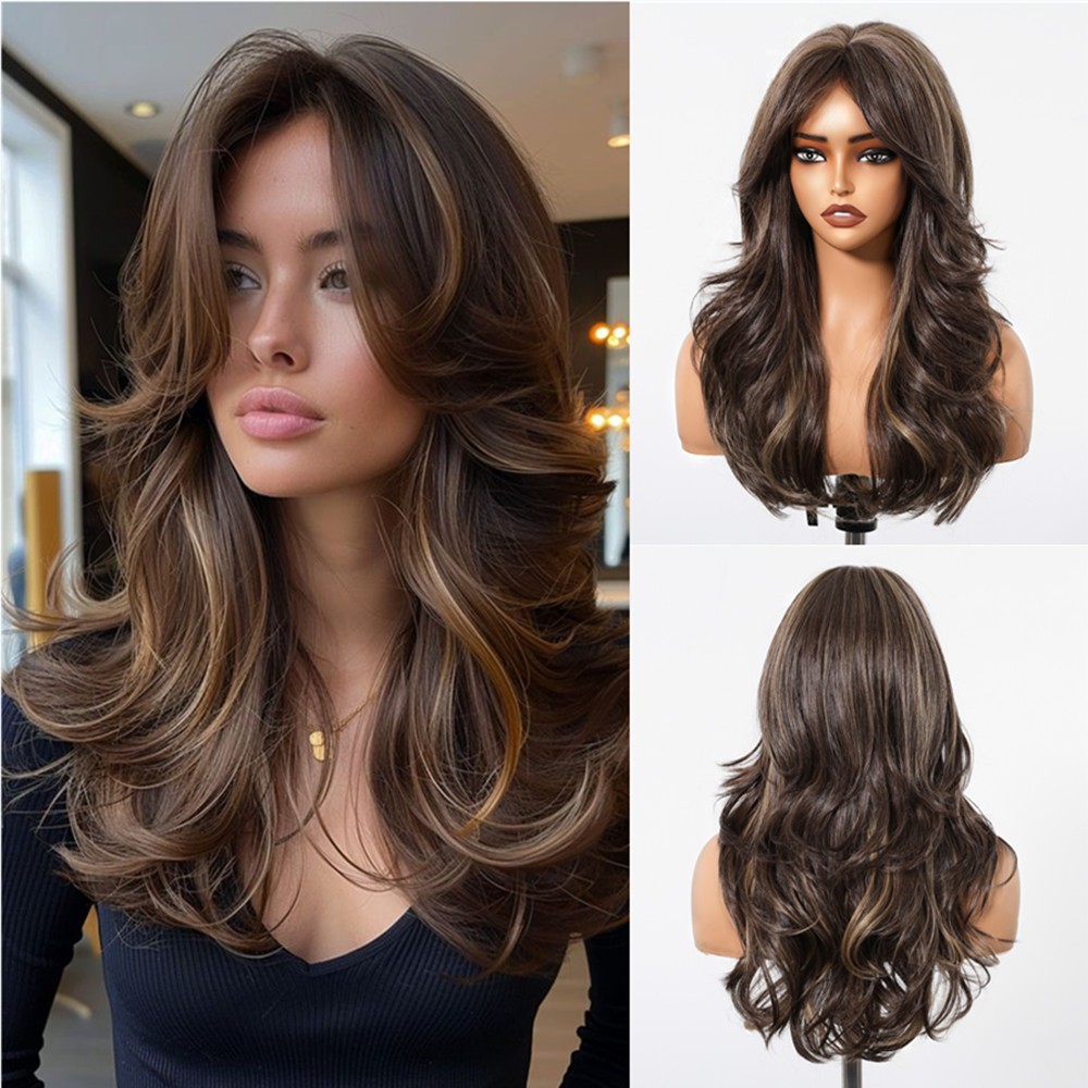 Long Synthetic Wig With Bangs For Women - Wavy/Straight Natural Look Cosplay & Fashion