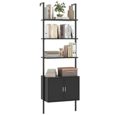 72.5" Tall Bookshelf 5 Tier Wall Mount Ladder Bookcase with Cabinet Black