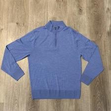Daniel Cremieux Sweater Mens Med Blue 100% Merino Wool 1/4 Zip Mock Neck