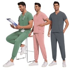 Women's Medical Scrub Set: Stretch V-Neck Top Jogger Pants