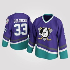 Mighty Ducks Greg Goldberg #33 Hockey Jersey Youth/Mens Sewn Purple Custom S-5XL
