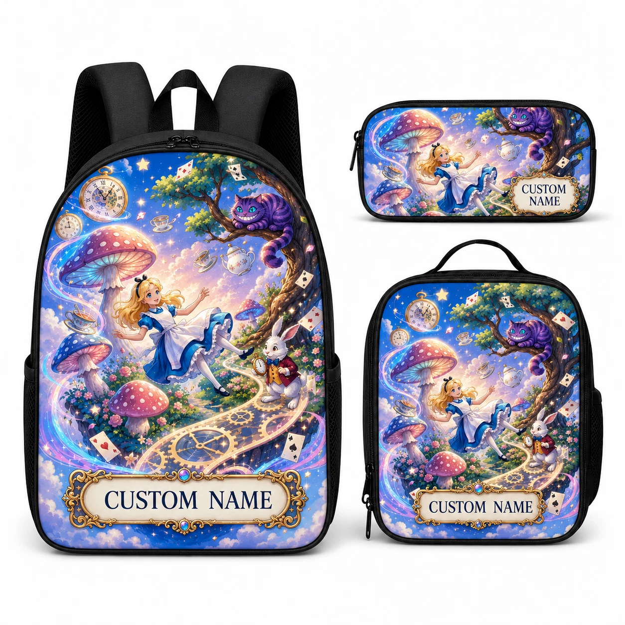 Personalized Magic Garden Fantasy Backpack Set 3 Pcs Custom Name School Bag