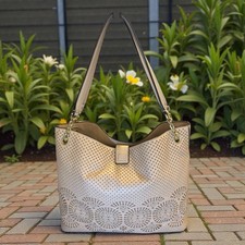 Tory Burch Zoey Perforated Leather Tote Bad In Grey Heron
