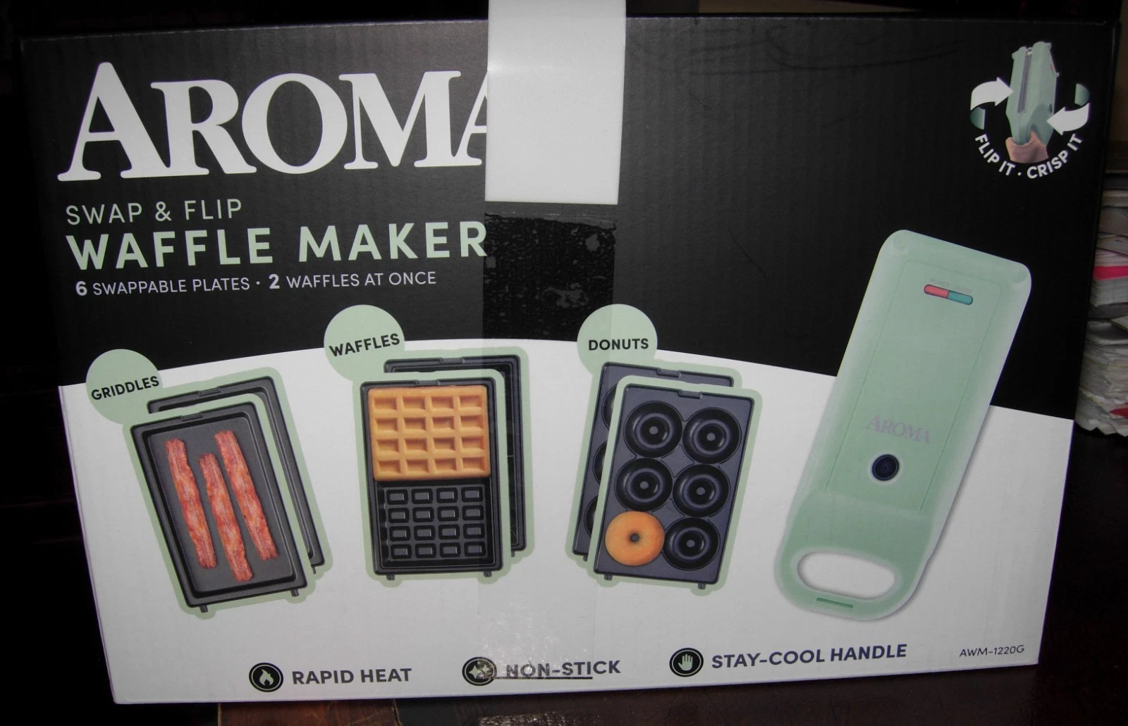 AROMA® Swap & Flip Waffle Maker with Removable Plates: 3-in-1 Panini Press,