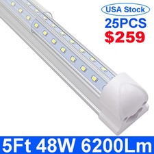 25Pcs 5Ft Led Garage Light Shop Light 6500K 48W Ultra White Lamp Plug And Play
