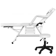 White Massage Table Tattoo Chair 881lbs Adjust Massage Bed w/Stool for Tattoo
