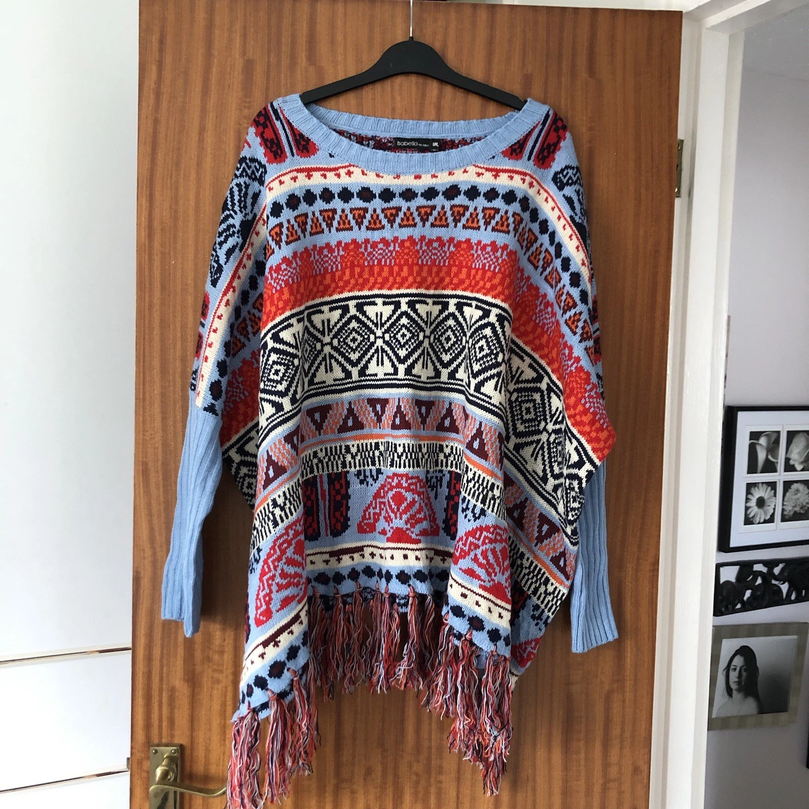 Ladies Vintage Knit Pale Blue Aztec Festival Boho Oversized Poncho Jumper 22/24
Opens in a new windo