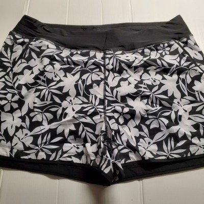  Lands End 16 3'' Board Swim Shorts Attached Panty Black White Quick Dry Pockets