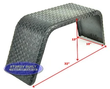 (2) Trailer Fender 14 Ga Square Steel Diamond Plate Single Axle 10" x 32" x 13"