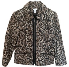 Chicos Jacket Women 1 Medium 8-10 Leopard Print Faux Fur Moto Full Zip