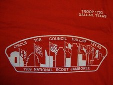 Vtg 80's 1989 National Scout Jamboree Circle Ten Council Dallas TX Red T Shirt L