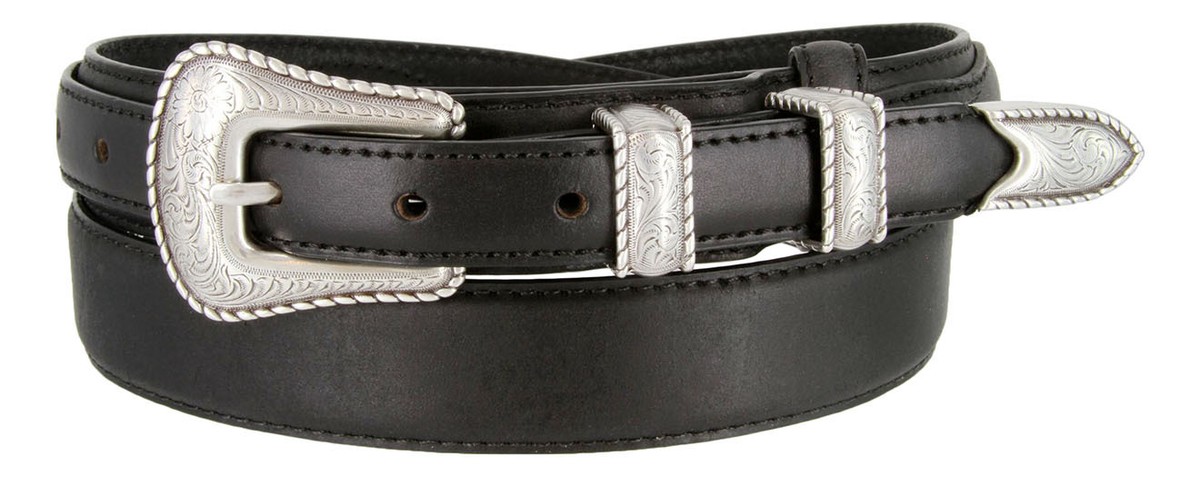 Silver Buckle Set Genuine Leather Western Cowboy Ranger Belt  display picture 1