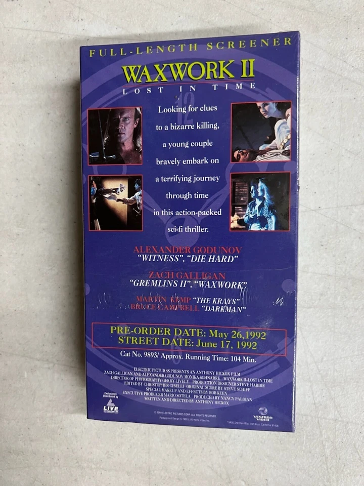 Waxwork II 2: Lost in Time (VHS, 1992) BRAND NEW SCREENER - Image 2 of 2