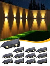 Solar Fence Lights,12Pack Solar Lights Outdoor Warm White Up and Down Solar W