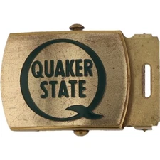 Brass Quaker State Motor Oil Automotive Lube Pennsylvania Vintage Belt Buckle