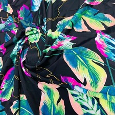 Colored Leaves Black Print 4-way Stretch Fabric 60 wide Swimsuit Spandex By Yard
