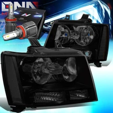 FOR 2007-2014 CHEVY Tahoe/SUBURBAN HEADLIGHT LAMPS W/LED KIT+ FAN SMOKED/CLEAR