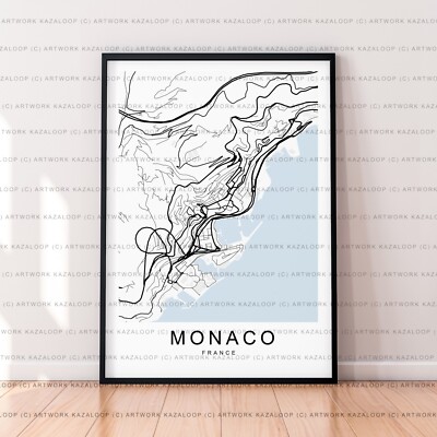 Monaco Map Poster Print Unframed Monaco France Wall Artwork Stylish Home Gift
