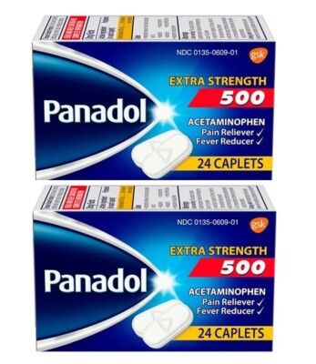 (2) Pack of 24 PANADOL 500 mg Extra Strength Caplets Pain Reliever Exp -01/2027