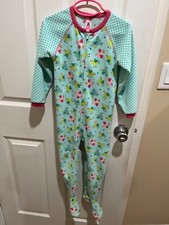 Girl's Carter Pajama Sleepers with feet Size 4 Turquoise with Colorful Birds