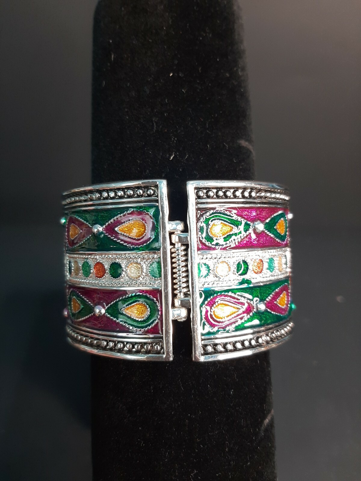 Silver Tone Hinged Bangle Bracelet - image 2