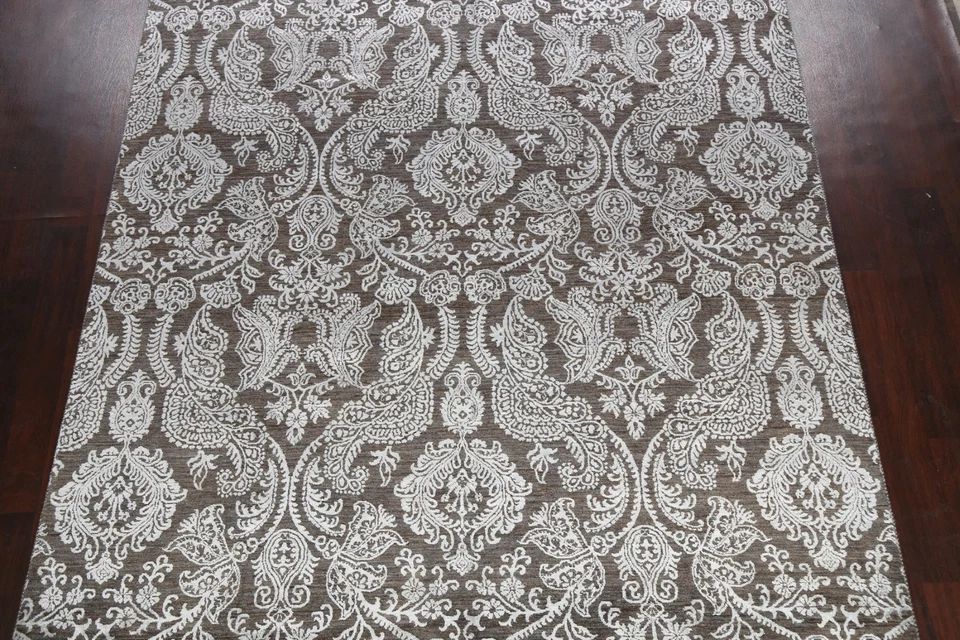 Vegetable Dye Versace Design Area Rug DARK BROWN/ SILVER Hand-knotted 8'x10' - Image 3 of 4
